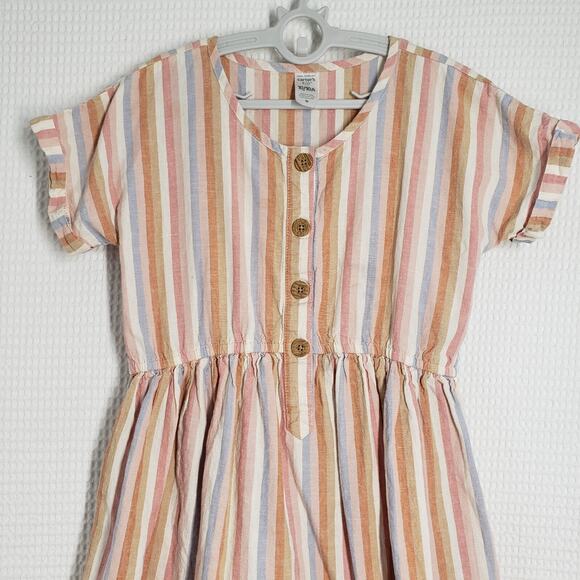Carter's Linen Dress Girls 10/10A Pink Stripe Casual Short Sleeve Bohemian Beach - Picture 10 of 14
